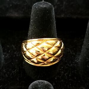 Vintage Gold Tone Vermeil Quilted Dome Wide Band Statement Size 9